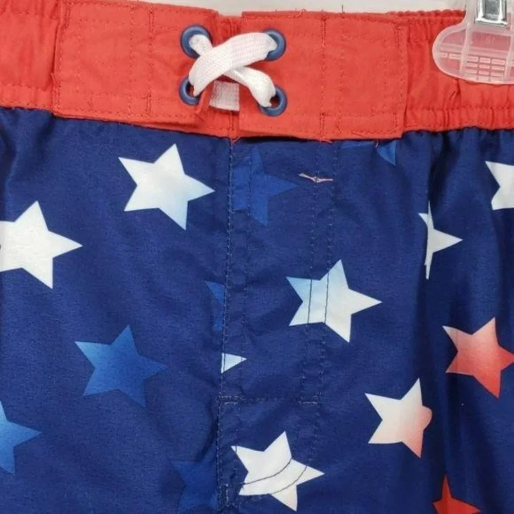 Revolution Boys American Patriotic Star Blue Red White Swim Shorts Trunks Medium